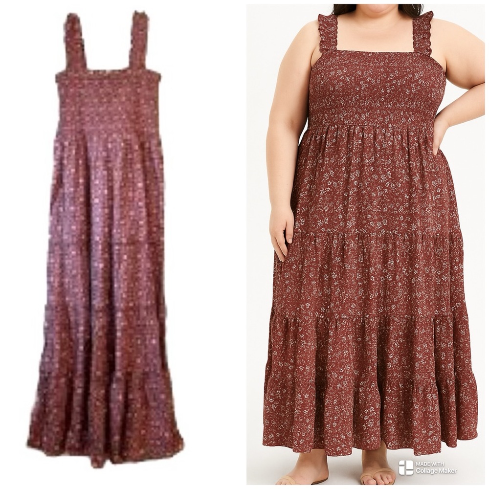 Dip Boho Floral Maxi Dress Plus Size 3X Smocked Bodice Sleeveless Tiered